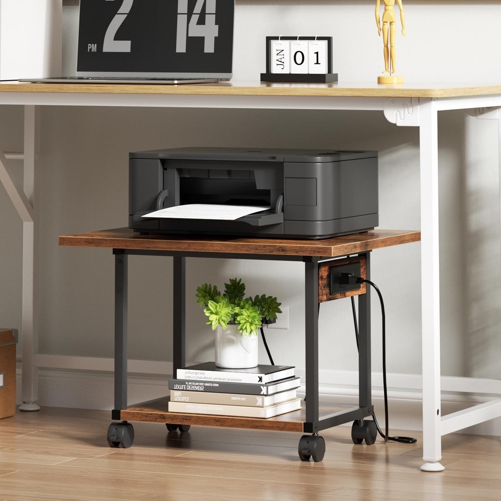 Asgolion Printer Table, 2-Tier Under Desk Printer Stand with Charging Station...