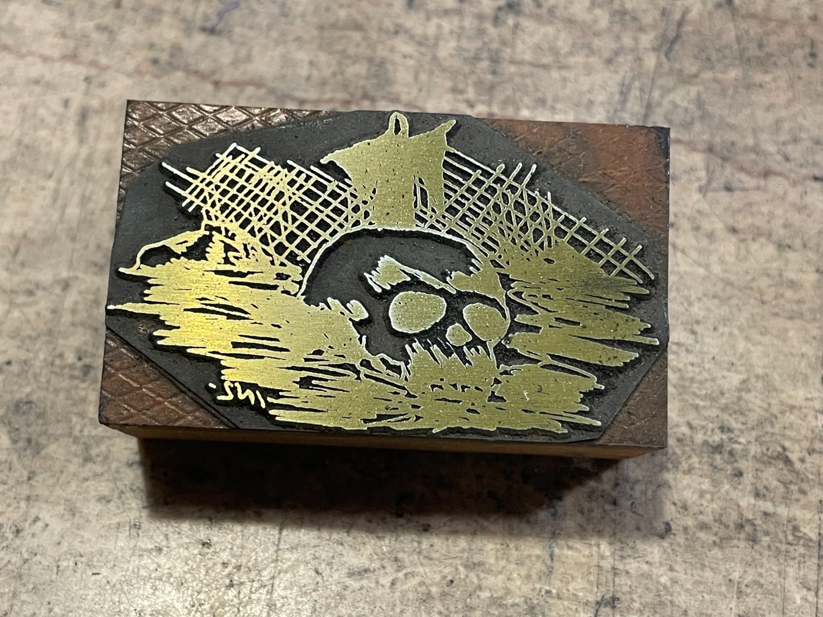 Printing Letterpress Printers Block Scull Tableau / Still Life (1243)