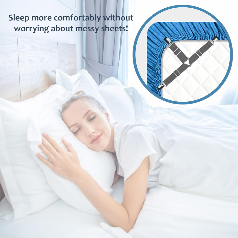 Adjustable Bed Sheet Straps, Fitted Sheet Clips, 4 Pack (Gray)