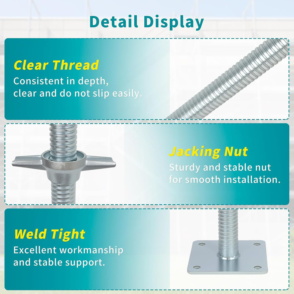 24" Adjustable Scaffolding Leveling Jack, Galvanized Steel, 4-Pack