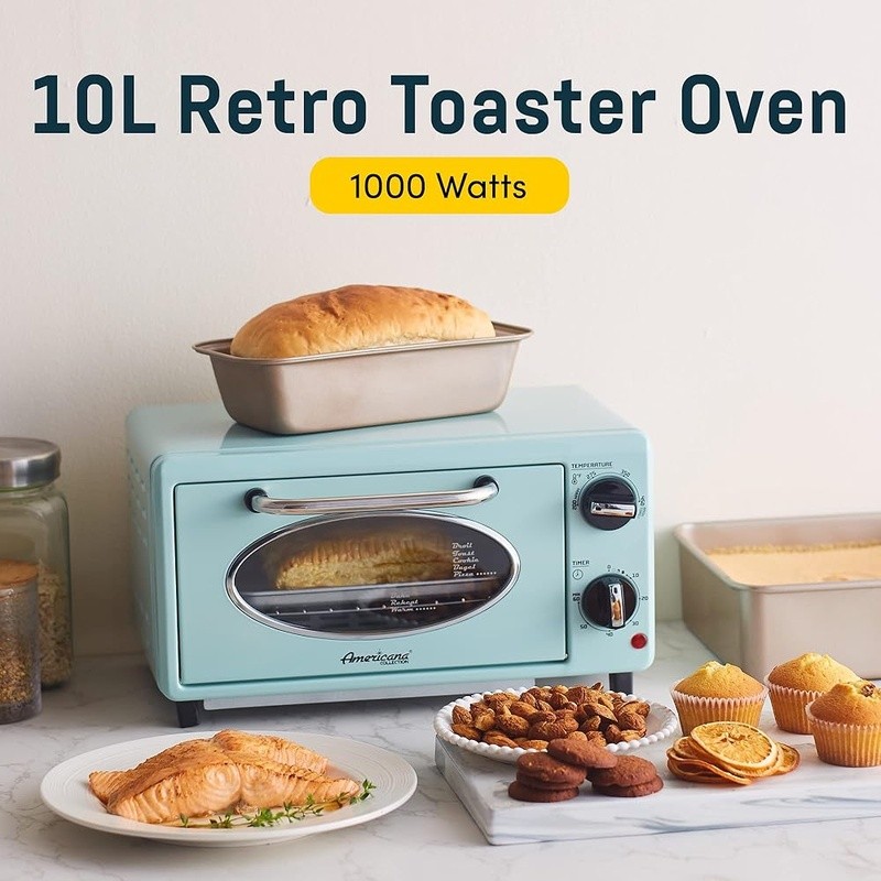 Vintage Art Deco Toaster Oven Adjustable Timer Full Function Baking Accessories
