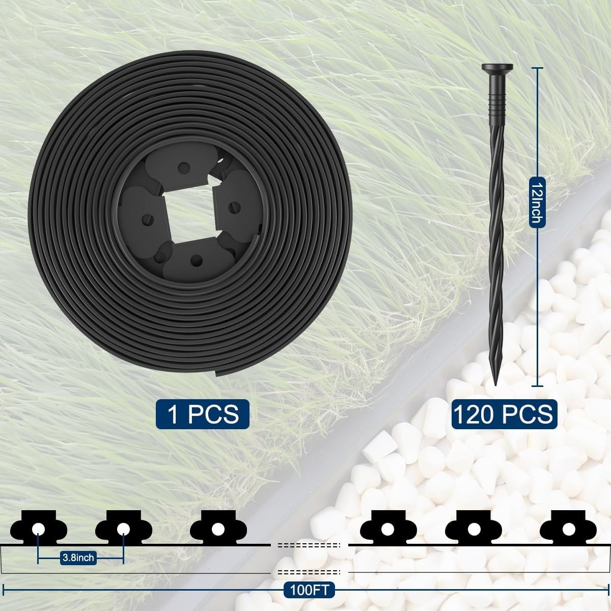 Durable 100ft Paver Edging Border Kit with 120 Spikes - Easy Installation