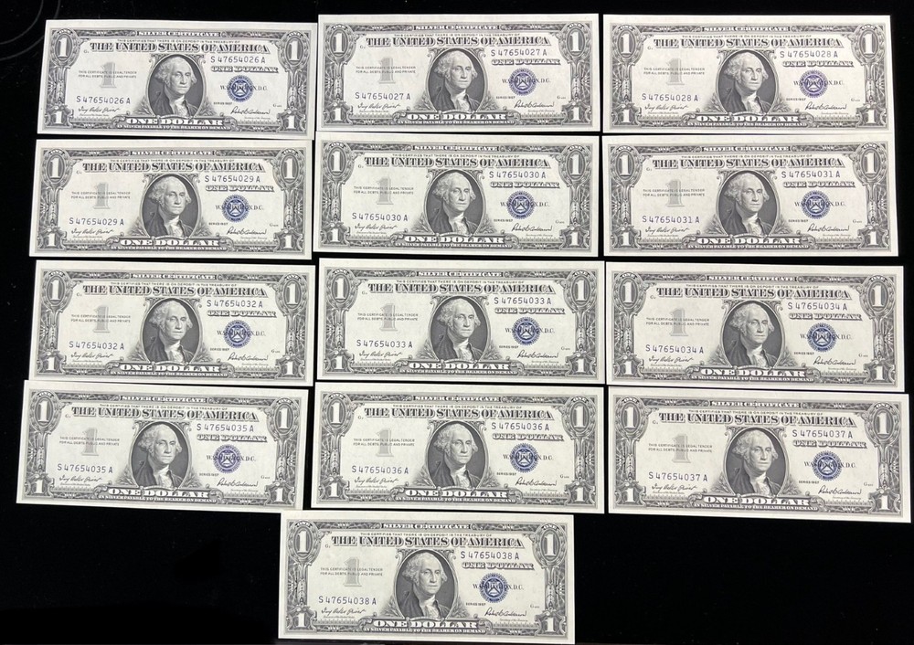 1957 Silver Certificate - 11 Consecutive Notes - All UNC. - Blue Seal Banknotes