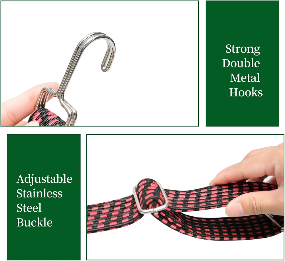 15 Pcs 80 Inch Adjustable Bungee Cords with Hooks Adjustable Flat Bungee Cords M