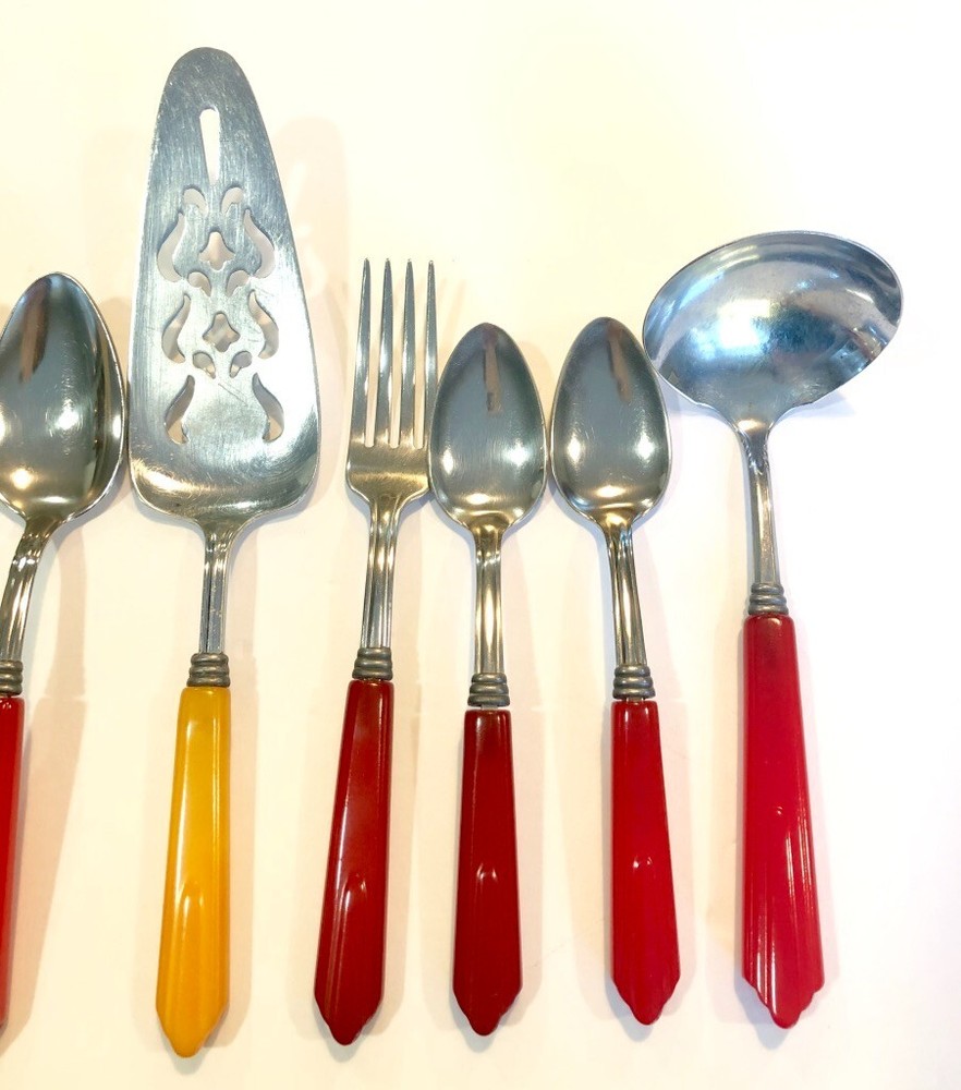 Bakelite Catalin 15 pc Partial Set Multicolor Flatware 1930's #4