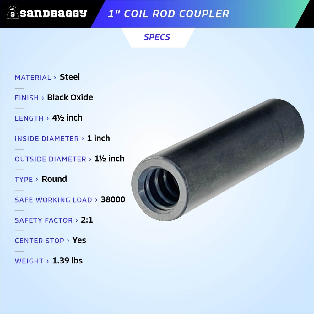 Sandbaggy 1" Coil Rod Coupler - Round Threaded Coupling Nuts