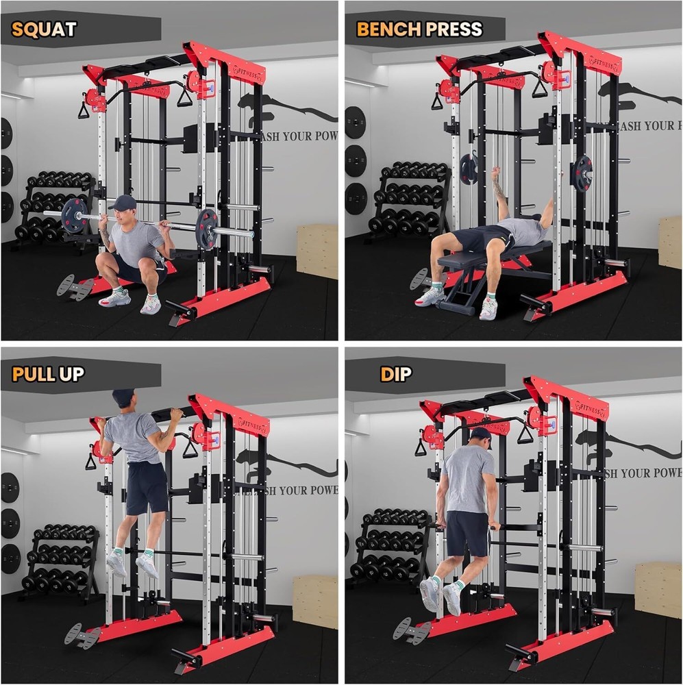 Power Cage Smith Machine - 3600lbs Multi-Functional Power Rack w/Cable Crossover