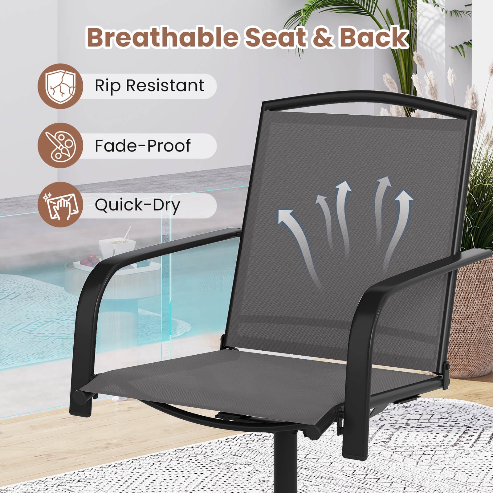 Patio Swivel Chairs Set of 2 w/ High Back & Round Metal Base for Backyard