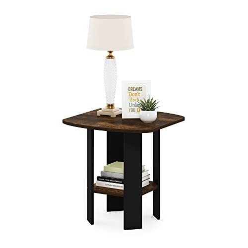 SIMPLE DESIGN Side Table, 2 1-Pack, 2 Tiers, Standard Leg Amber Pine/Black