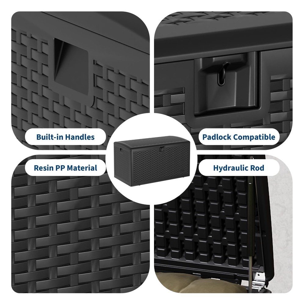 120 Gallon Waterproof Resin Deck Box Large Lockable Storage Container with Hy...