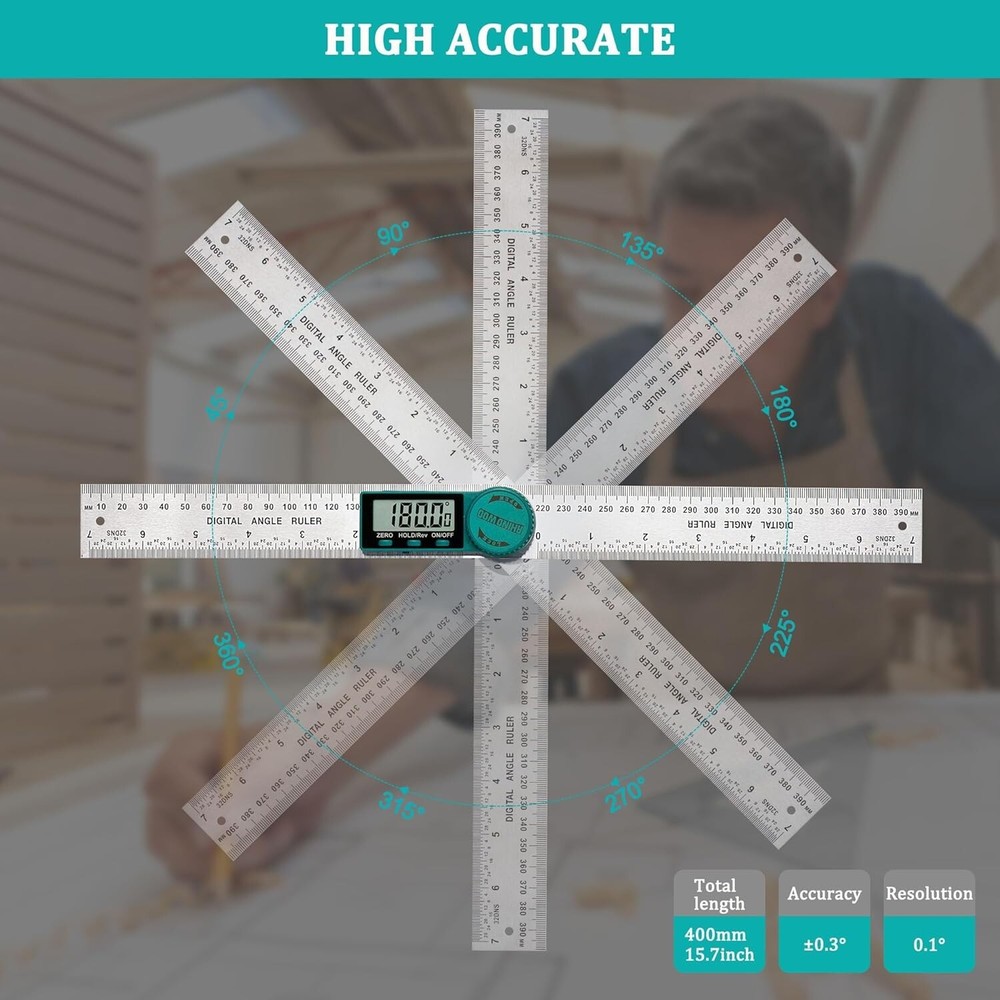Accurate Angle & Measurement Tool - Digital Protractor with 2 Included Batteries
