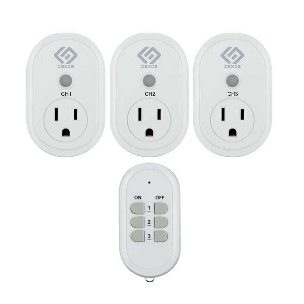 3 Pack Indoor Wireless Remote Control Outlets, 100-Foot RF Range, 15A