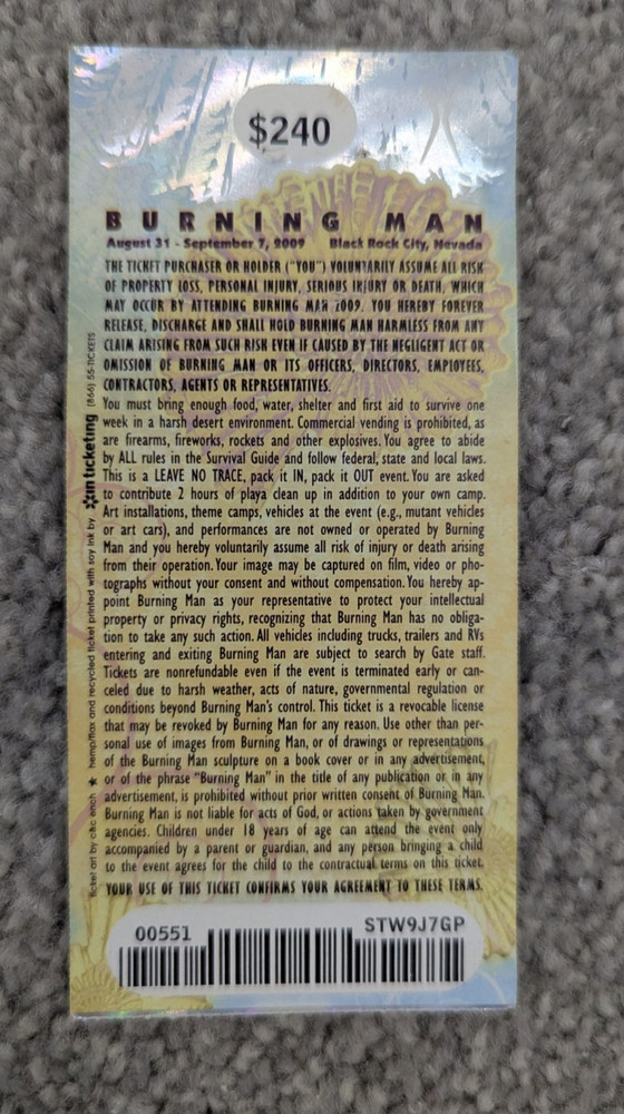 Burning Man Ticket Used Torn Stub 2009