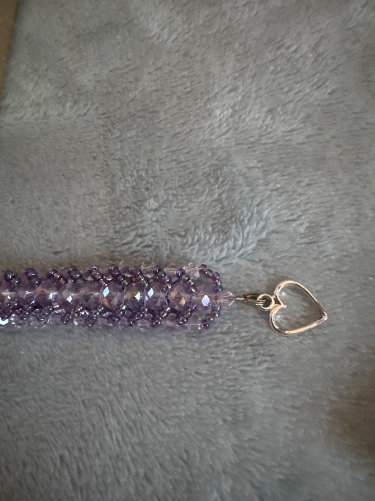 Purple Beadwork Bracelet 8” New With Box