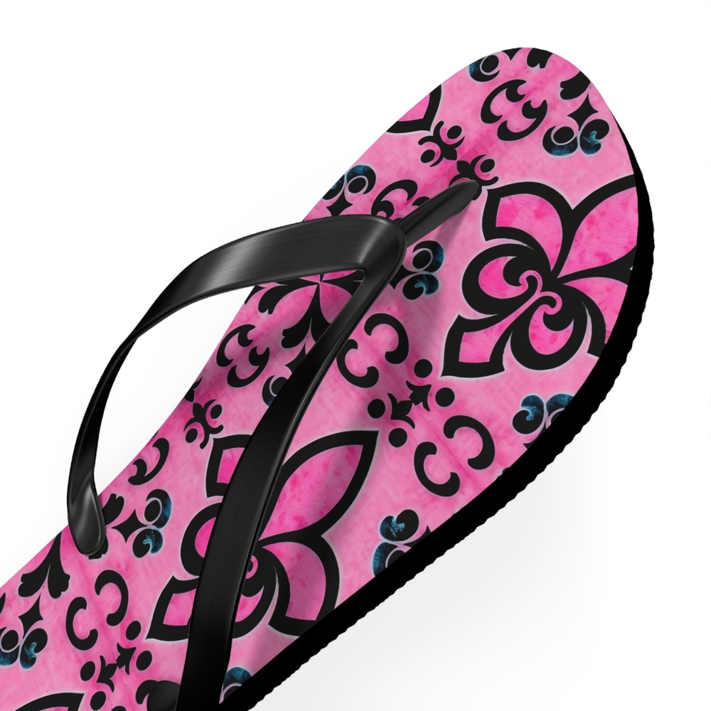 Pink & Black Pattern Flip Flops