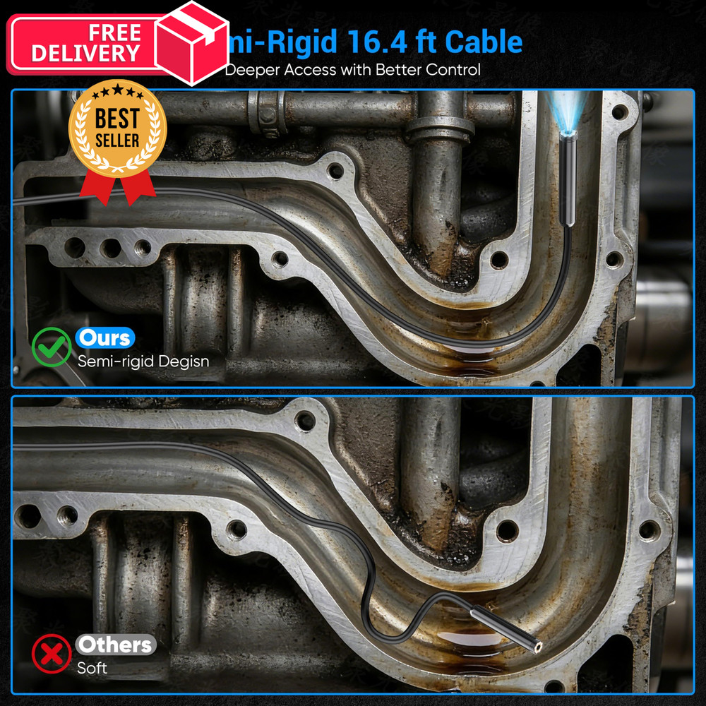 Endoscope Camera with Light,1920P HD Borescope 8 16.4 ft, black
