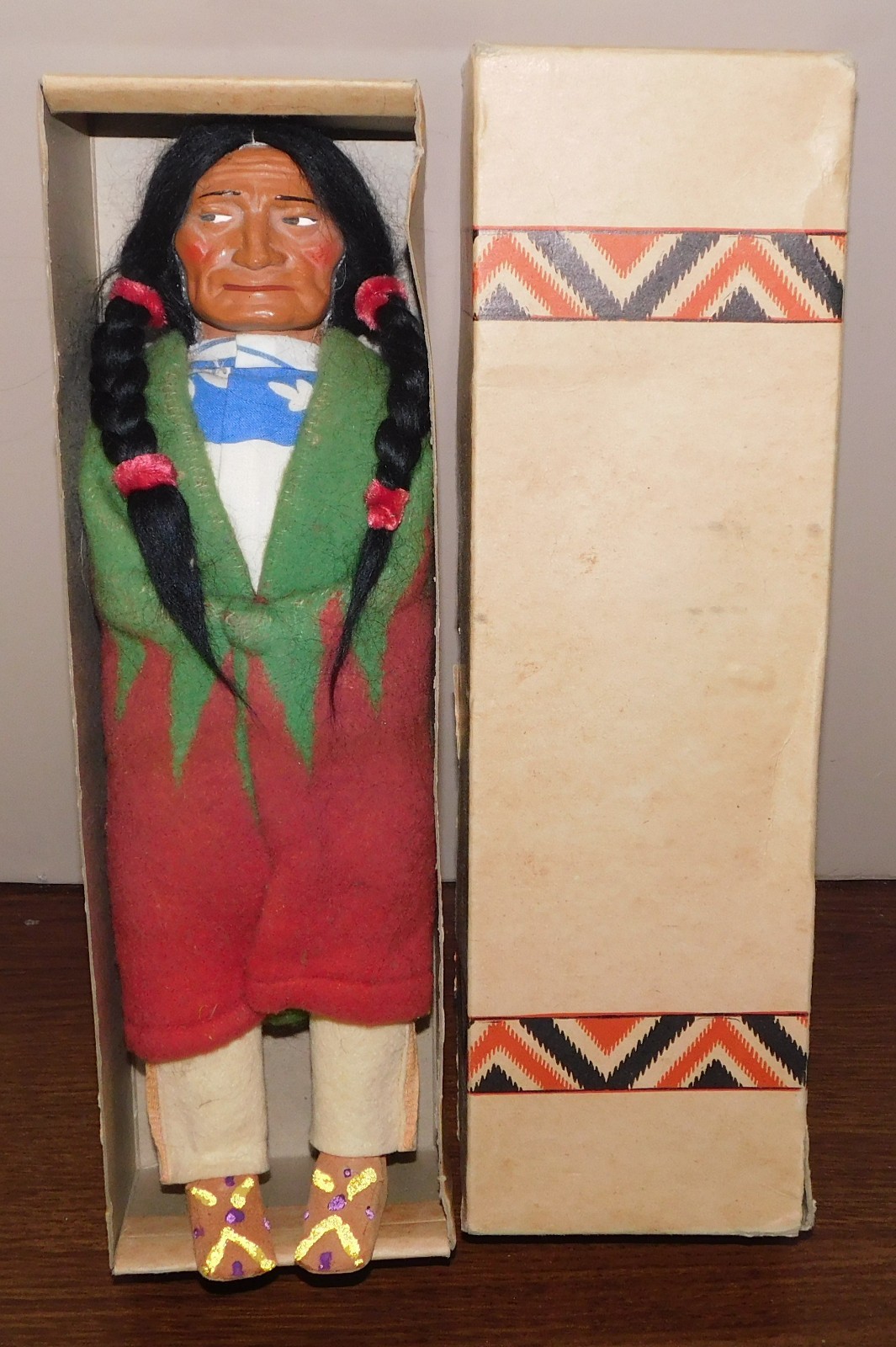 VTG TAGGED SKOOKUM INDIAN DOLL BULLY GOOD 13.5" BLANKET NATIVE AMERICAN W BOX