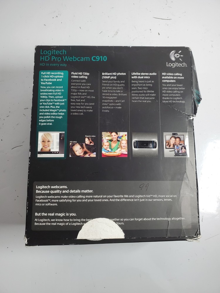 Logitech C910 HD Pro Webcam 1080p- Black - Open BOX - Box Damage