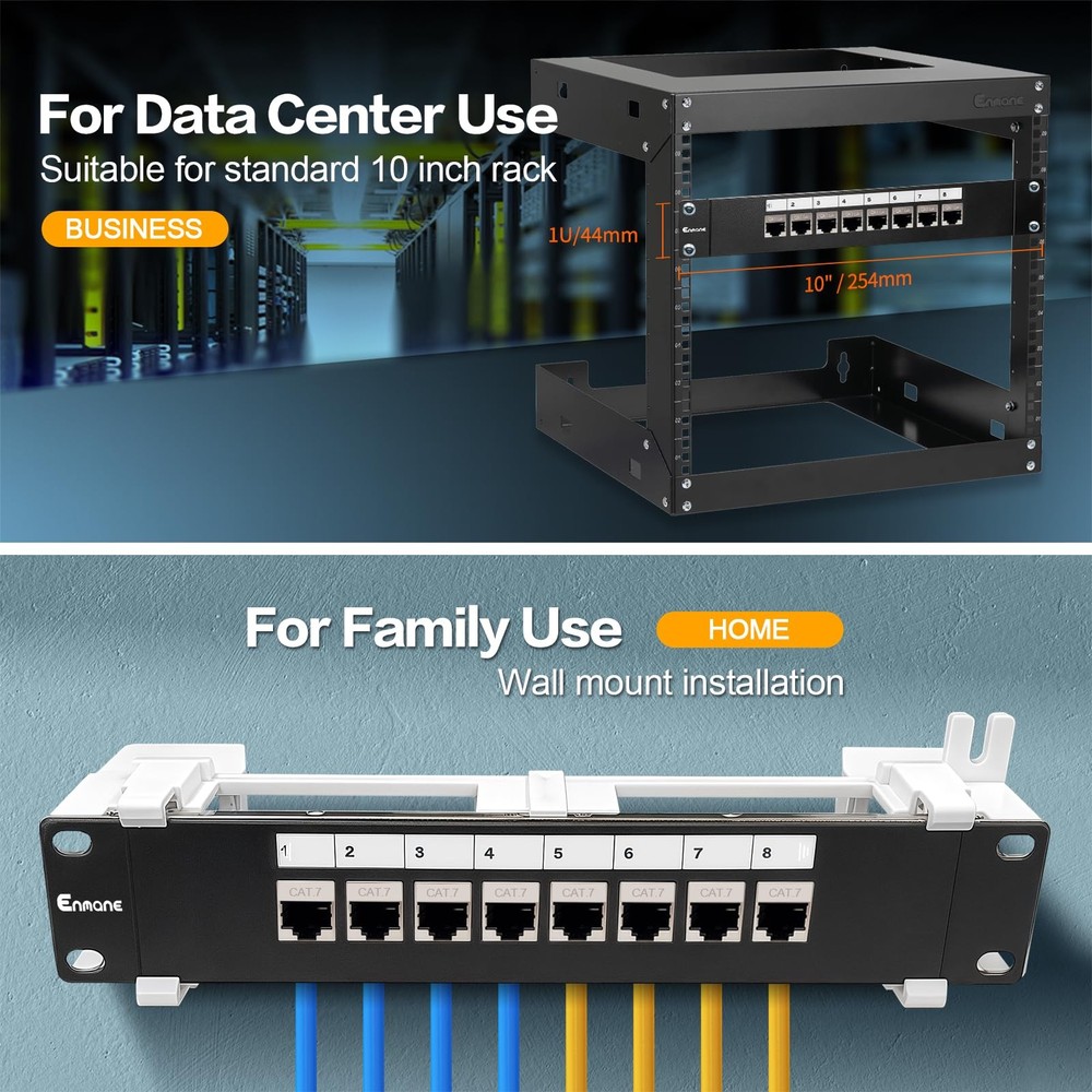 8 Port Patch Panel CAT7 Keystone Coupler Shielded Wall Mount 10 Inch 89D Rack