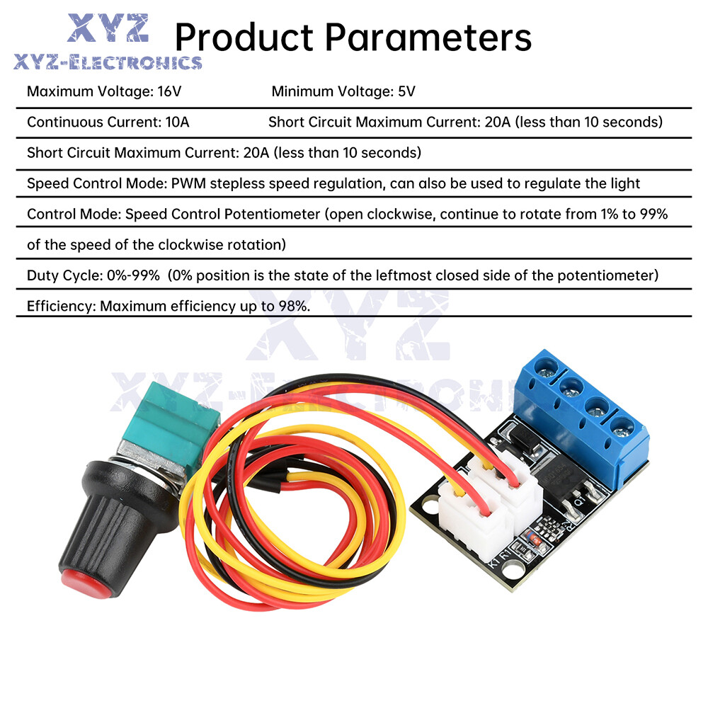 PWM DC 10A Motor Speed Controller 5V 12V 16V Speed Control Switch LED Dimmer