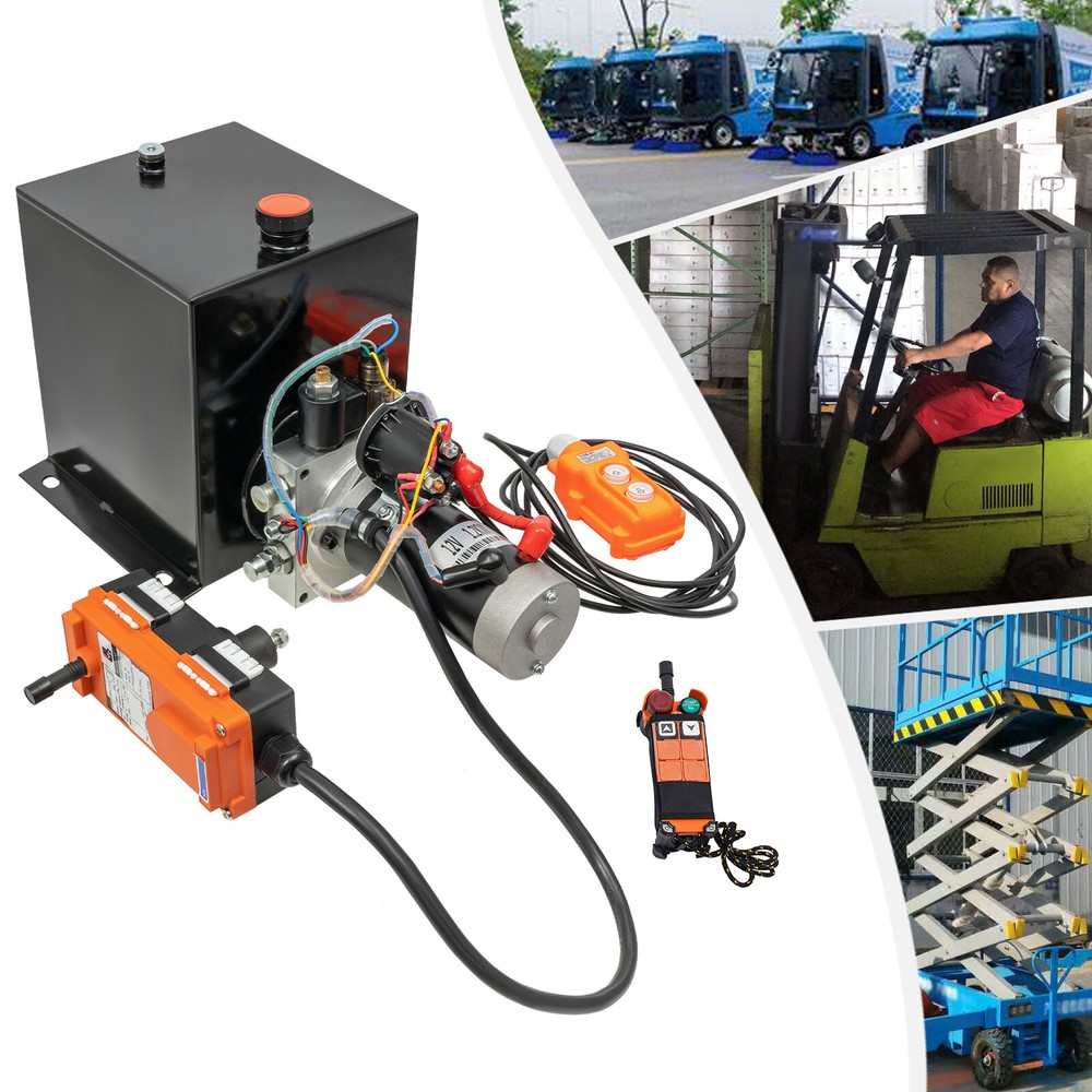 DC 12V 8 Quart Single Acting Hydraulic Pump Dump Trailer Power Unit Dual Control