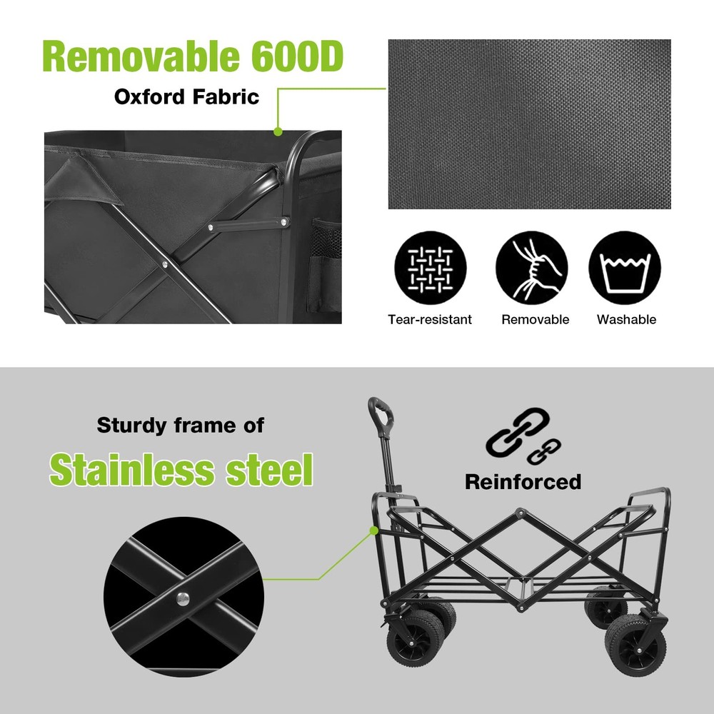PACBEAR Folding Wagon Carts With Adjustable Handle/collapsible Beach Wagon...