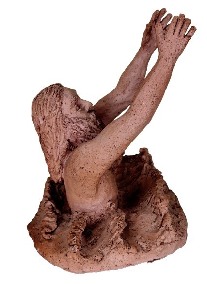Clay Sculpture of St. Peter Walking on Water Reaching for Jesus Mathew 14 28-31