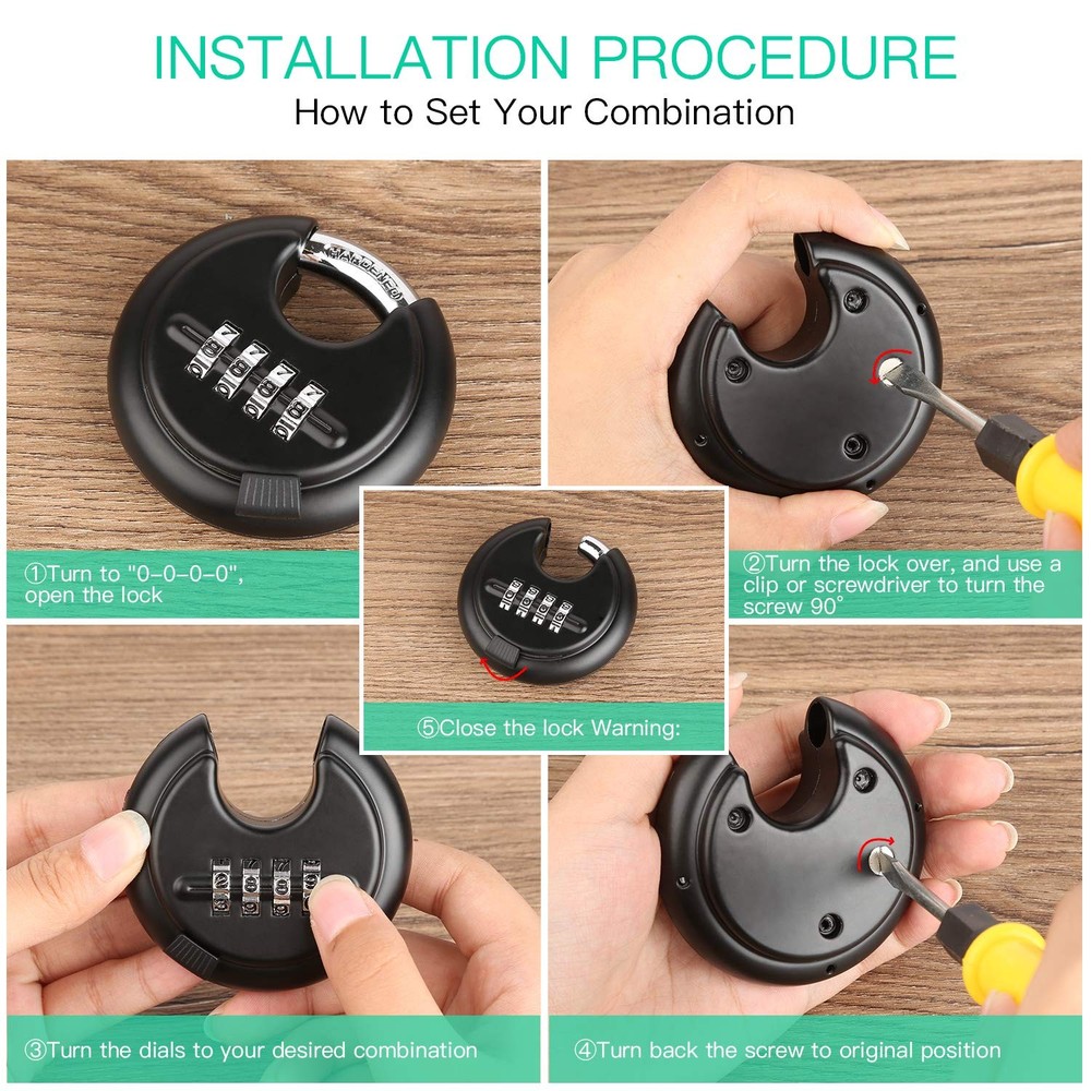 4-Digit Weatherproof Combination Lock - Heavy Duty Padlock for Gates & Storage