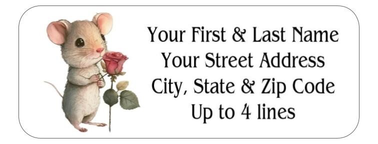 150 Mouse with Rose Watercolor Style Mailing Return Address Labels Personalized