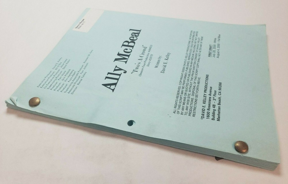 ALLY MCBEAL / David E. Kelley 2000 TV Script, CALISTA FLOCKHART "Two's a Crowd"