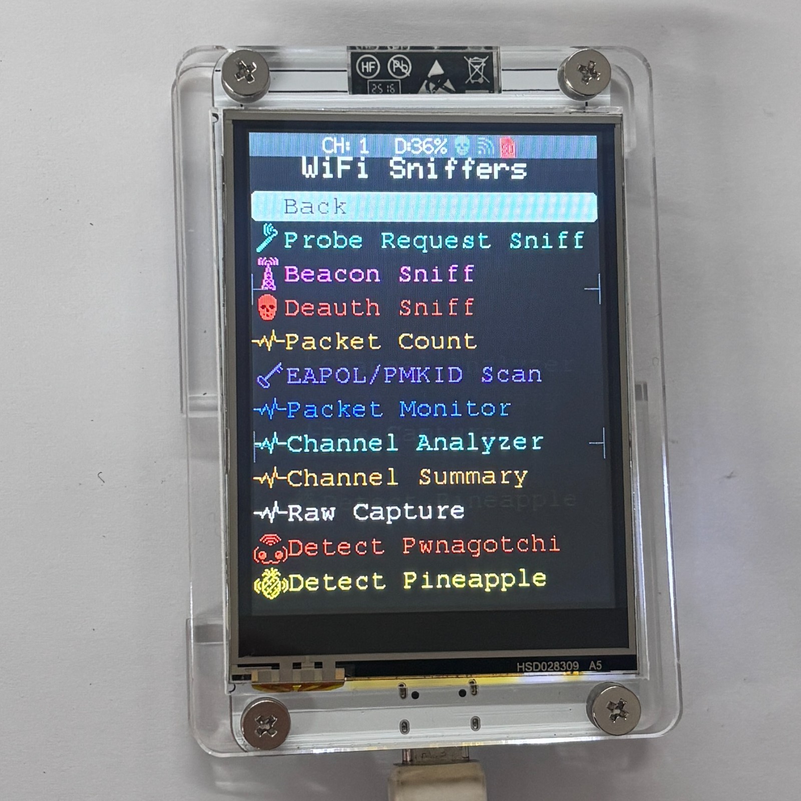 ESP32 Marauder WiFi BT Network Monitor 2.8" Touch Screen RSSI Data Readout