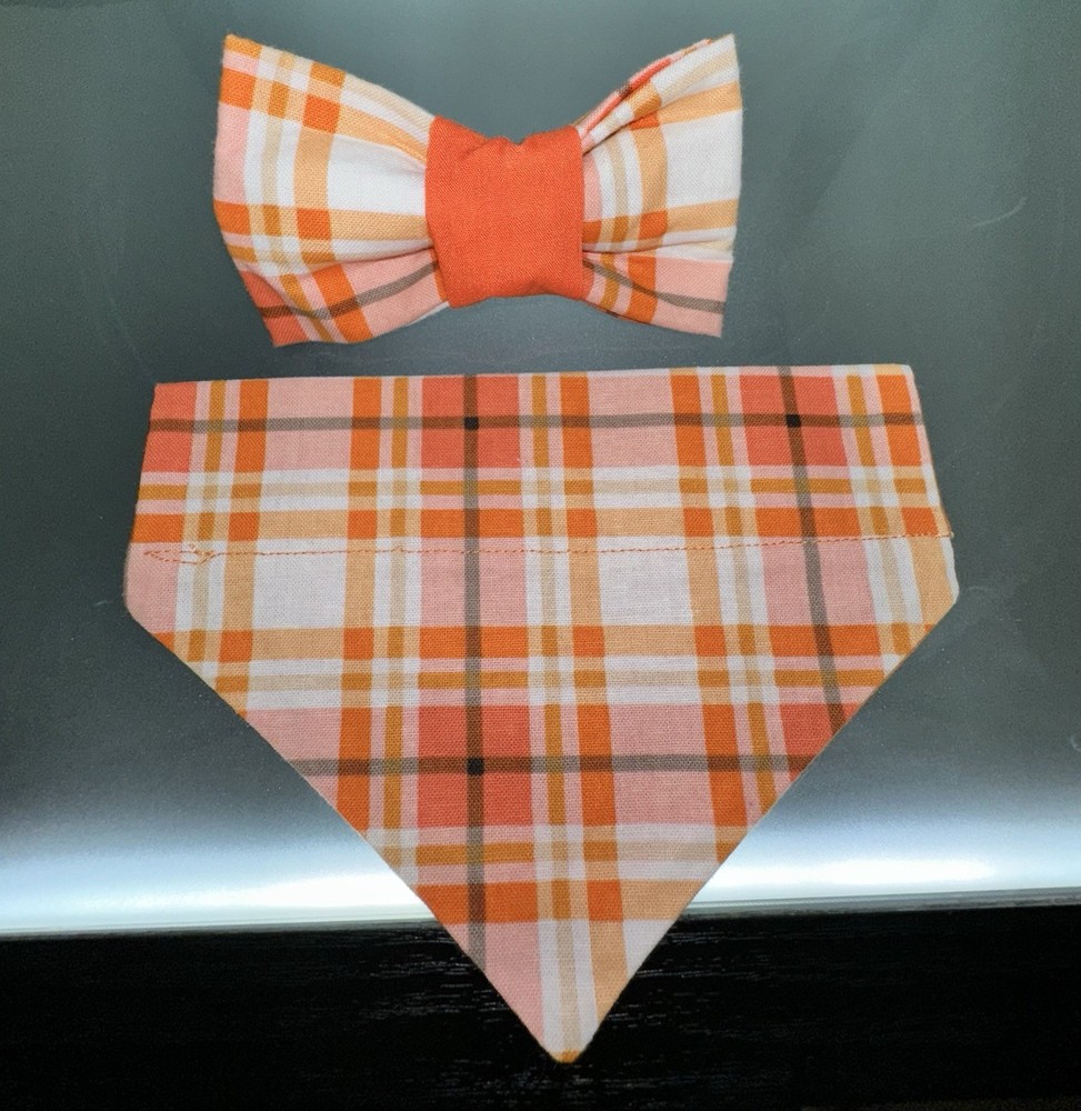 Handmade Over The Collar Bow & Bandanna Bundle (Plaid Pattern) - New