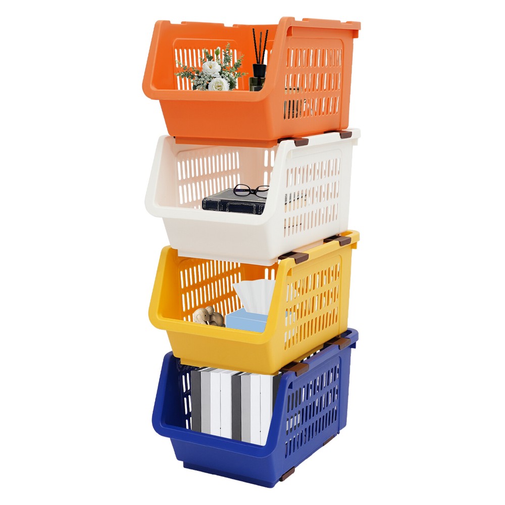 4 PCS Stacking Storage Baskets Modern Storage Bins Stackable Organizer Baskets