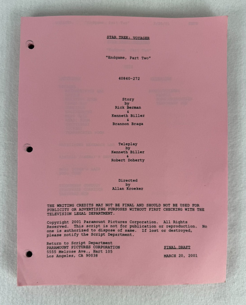 Star Trek Voyager “Endgame, Part Two” Final Draft Studio Script 03/20/2001