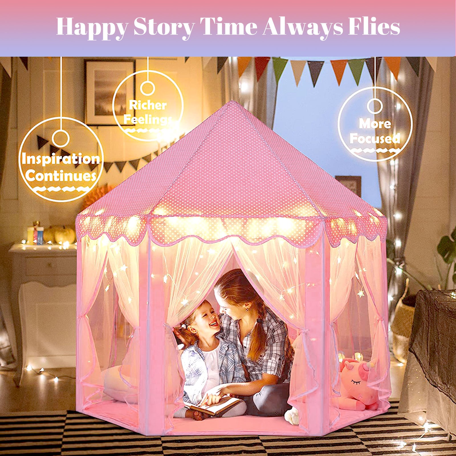 Girls Princess Castle Play Tent Large Indoor Outdoor Kids Playhouse Gift Pink US