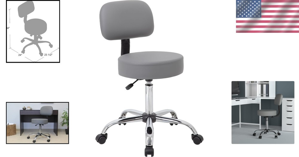 Ergonomic Adjustable Drafting Stool with Back Cushion - Grey & Chrome Finish