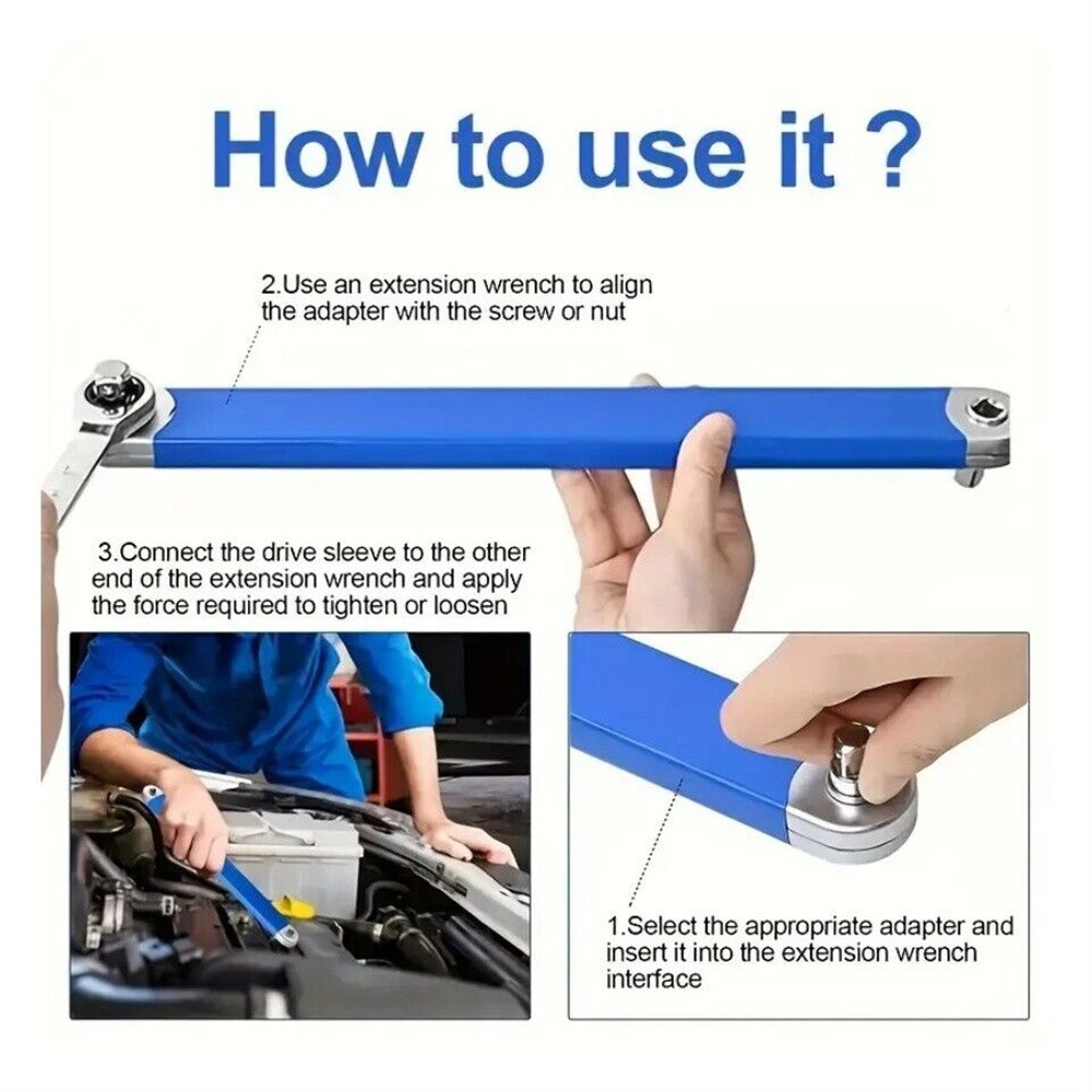 2 Pack Offset Extension Wrench Set Ratchet Spanner Wrench with Extender Adapter
