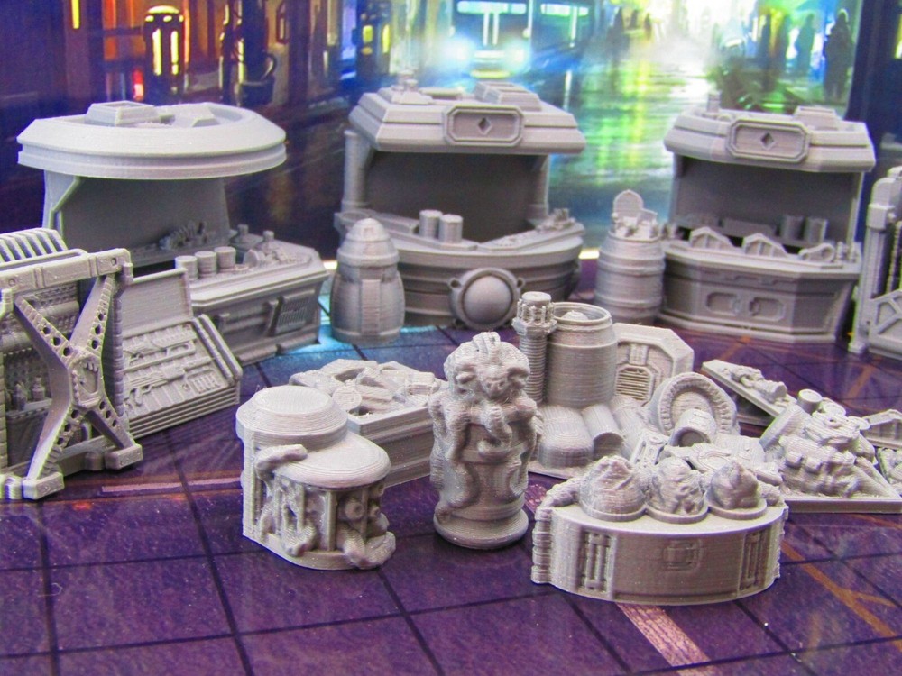 28pc Sci Fi Black Markets Stall Bazaar Set Scenery Terrain 3D Printed Model