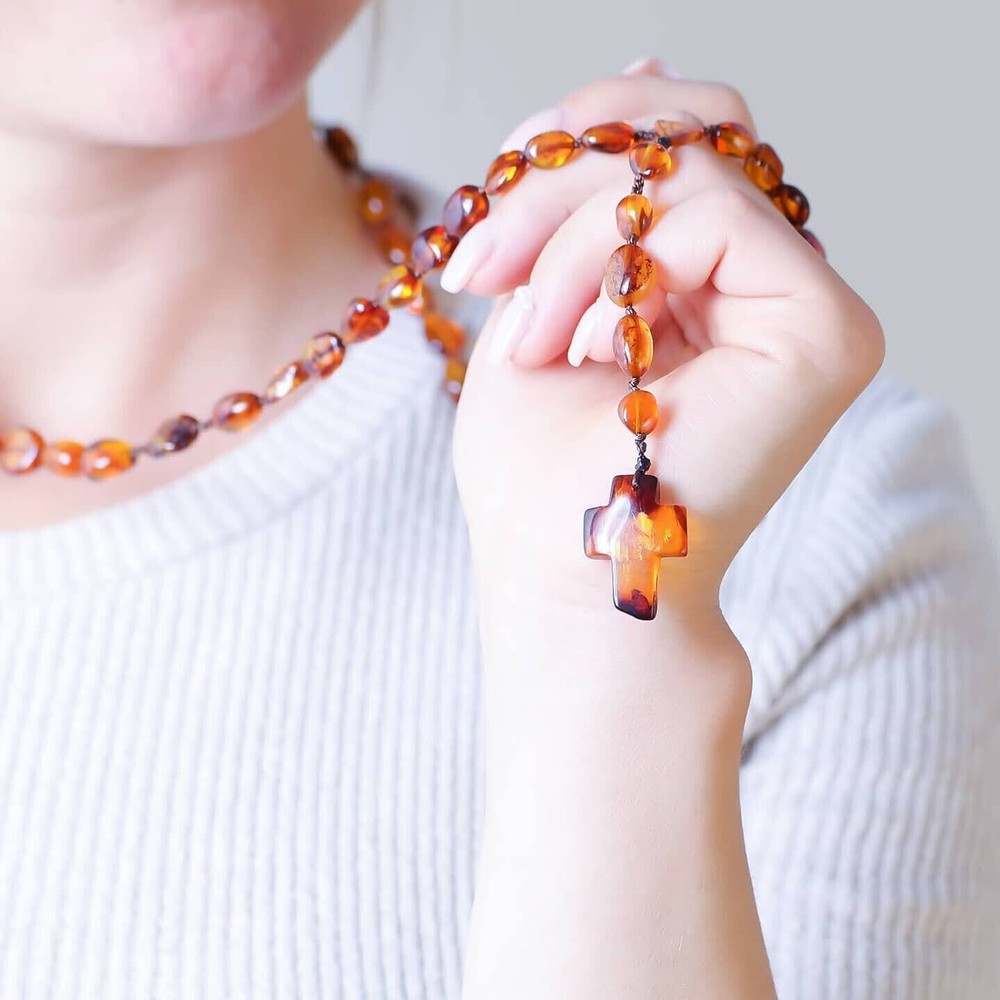 Genuine Cognac Amber Prayers Catholic Rosaries Baltic amber !!!