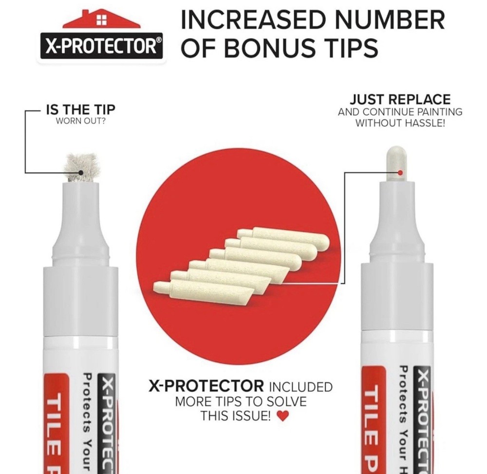 X-Protector Water Based Tile Grout Pens 2 Tubes & 4 Tips Kitchen Bathroom New