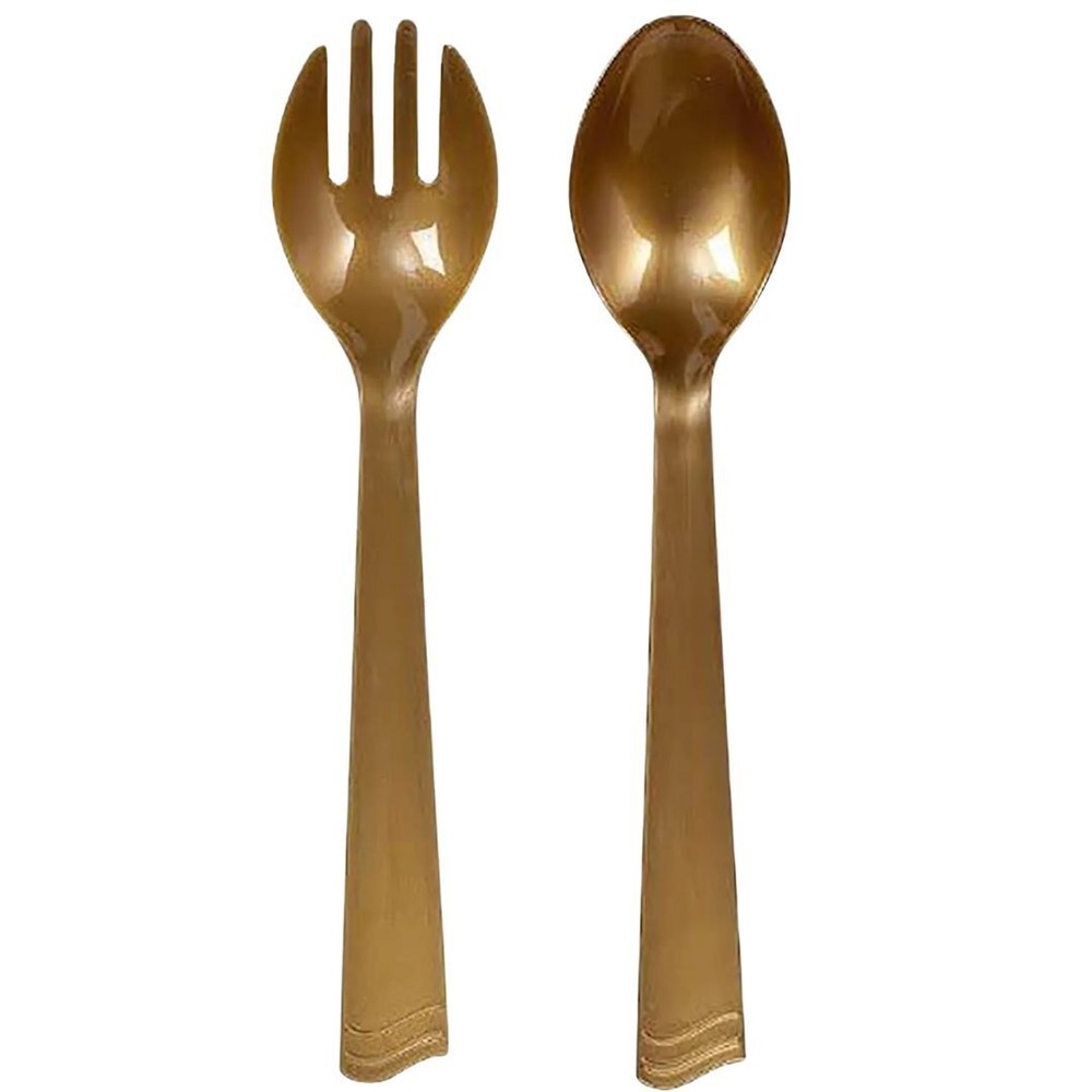 Disposable Gold Plastic 10" Serving Spoons - 2 Pack