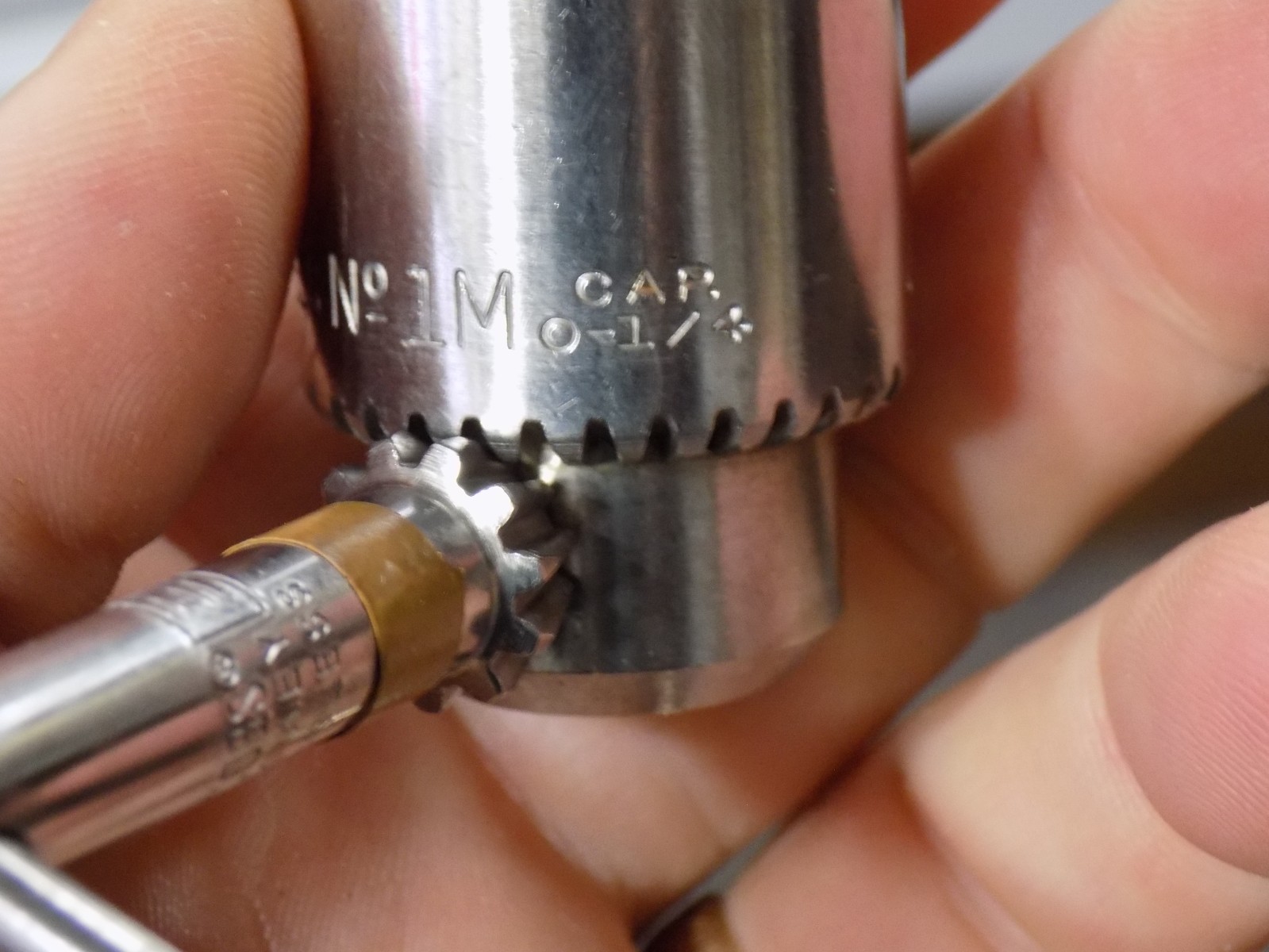 Vintage used Jacobs Chuck with key 1M 0 to 1/4 inch