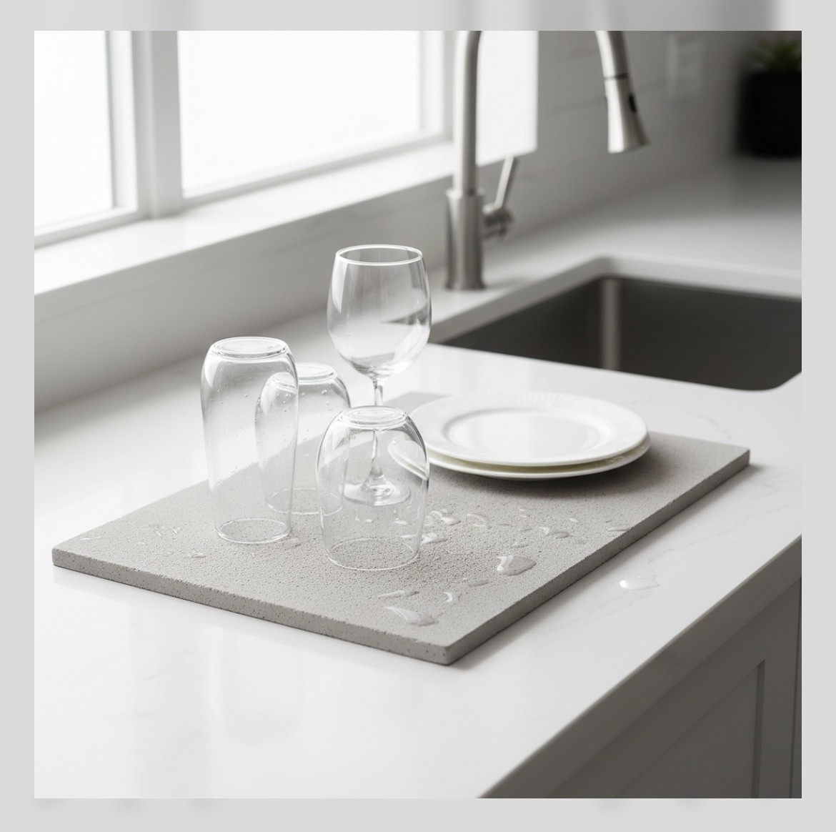 AXIESO Stone Dish Drying / Shower Bath Mat – Quick Dry Diatomaceous Earth Mat