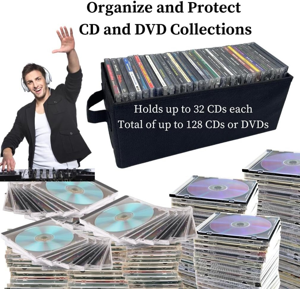 CD Storage Boxes 4 Pack Durable CD Case Organizer with Lid Disc Container Set