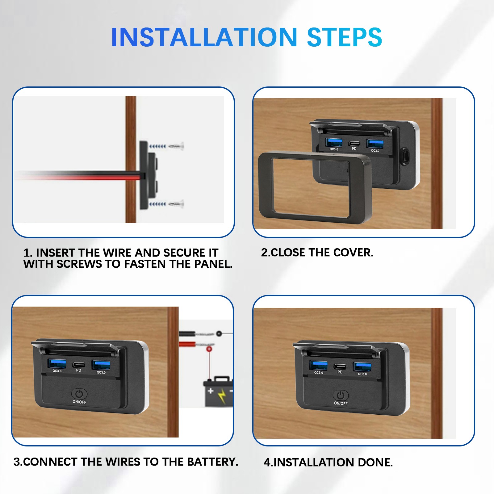 12V Dual USB QC3.0 & PD Port Car Fast Charger Socket Power Outlet On-Off Switch