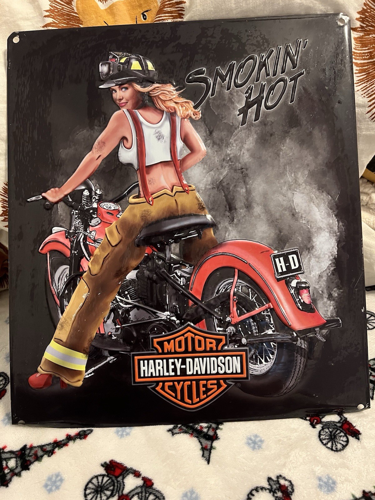 Harley-Davidson® Smokin Hot Fire-fighter Babe Embossed Tin Sign (13x15) 2010951