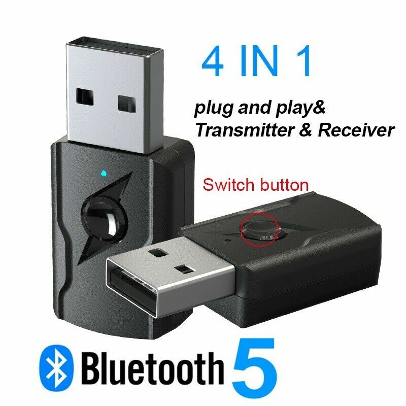 4IN1 Bluetooth 5.0 Transmitter & Receiver Wireless 3.5mm USB Aux Adapter for PC