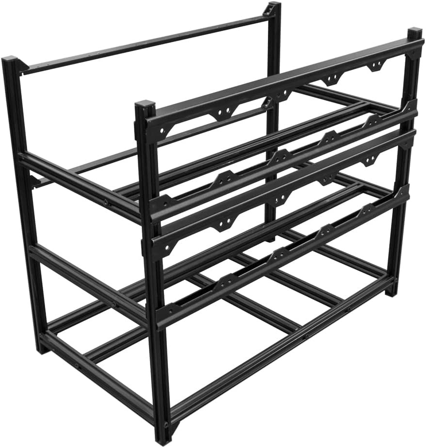12 GPU Open Air Mining Rig Frame Case Toolless Stackable Airflow Space Saving