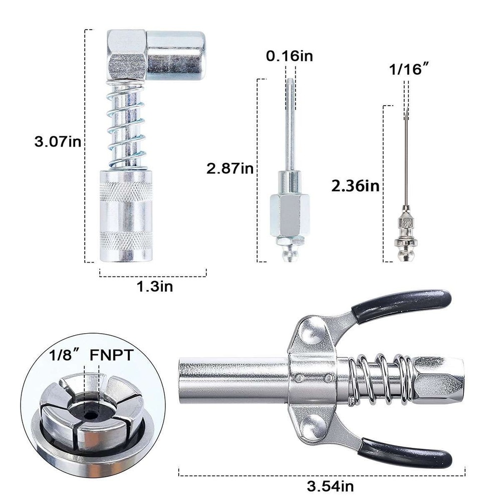 4Pcs Grease Gun Fitting Tool Kit 90 Degree Coupler Adapter Needle Tips Dispenser