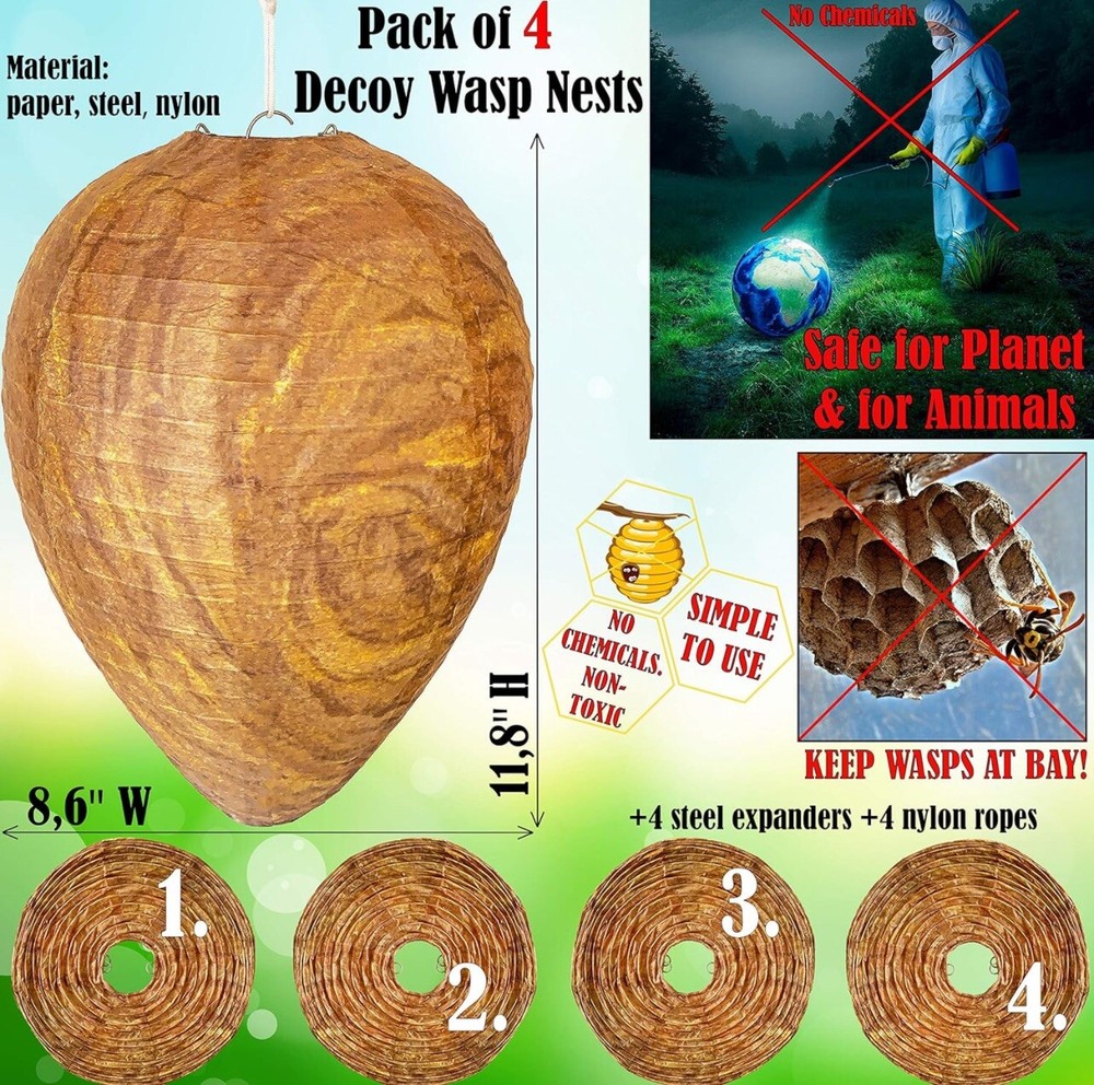 Wasp Nest Decoy Hanging Wasp Deterrent 4 pack